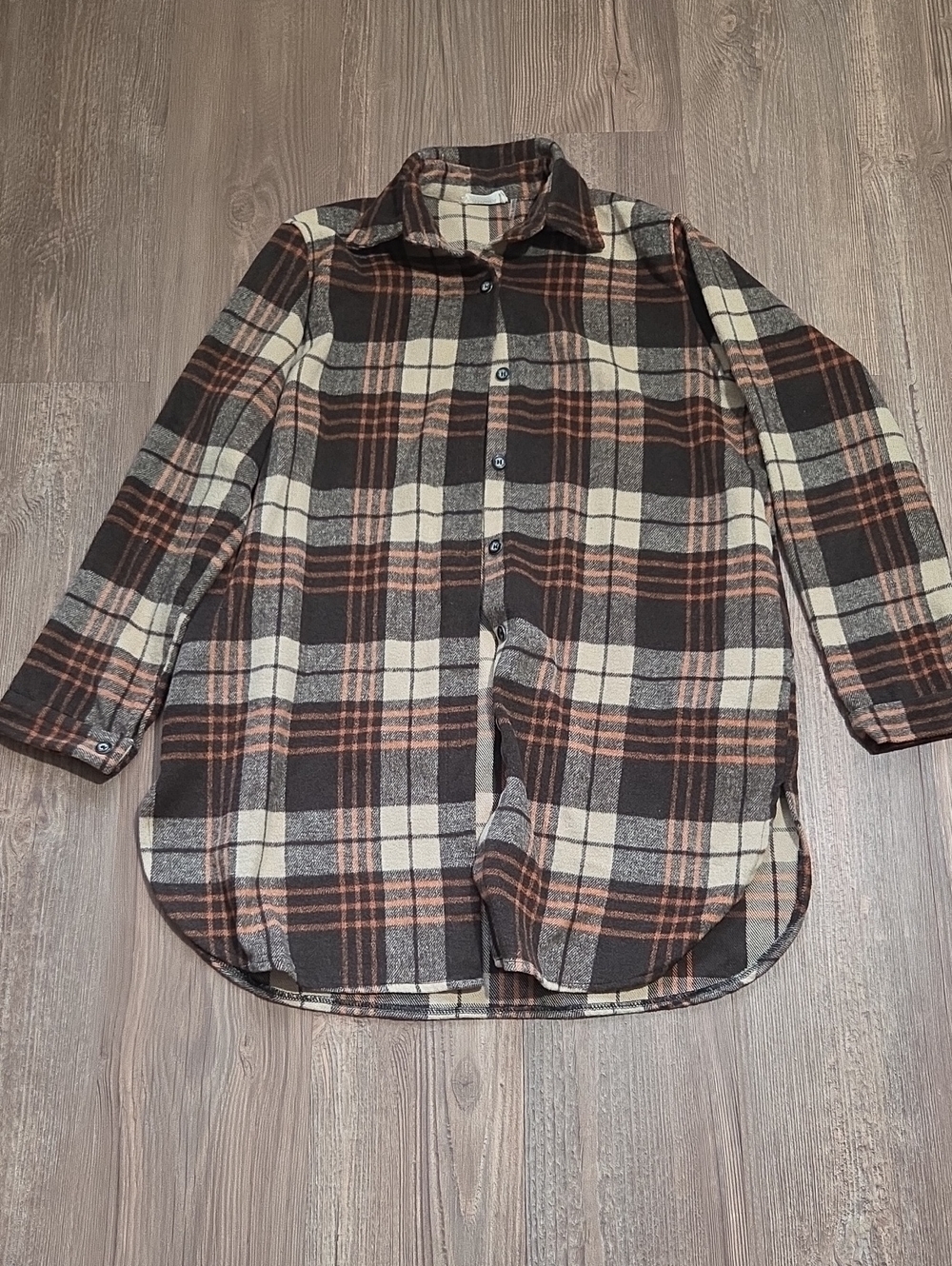 ADORA Brown & Cream Plaid Casual Button-Down Shirt Jacket
